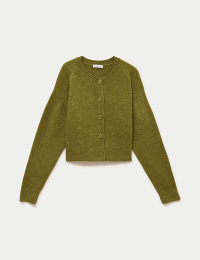 Gilet col rond vert fonc&eacute; femme