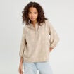 Blouse manches 3/4 brod&eacute;e taupe femme