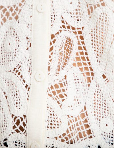 Chemise macram&eacute; manches courtes ecru femme