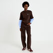 Sweat bi-mati&egrave;re manches longues marron fonc&eacute; femme