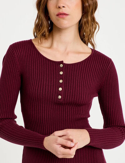 Robe pull patineuse manches longues bordeaux femme