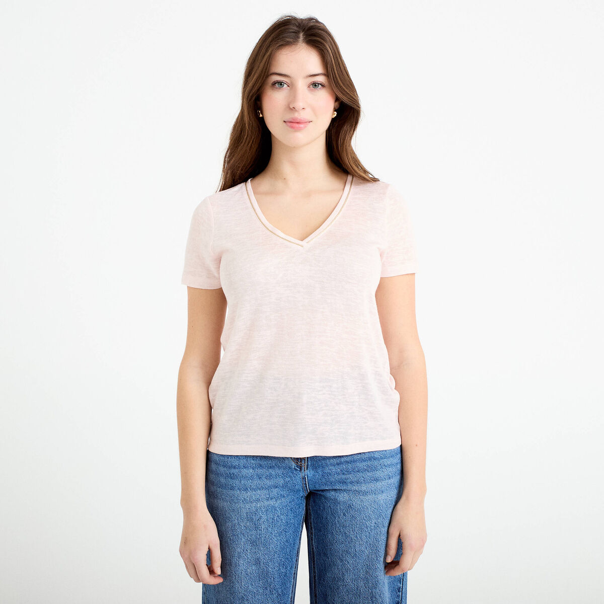 T-shirt manches courtes iris&eacute; rose clair femme