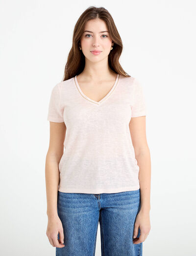 T-shirt manches courtes iris&eacute; rose clair femme
