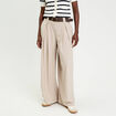 Pantalon large avec ceinture beige femme