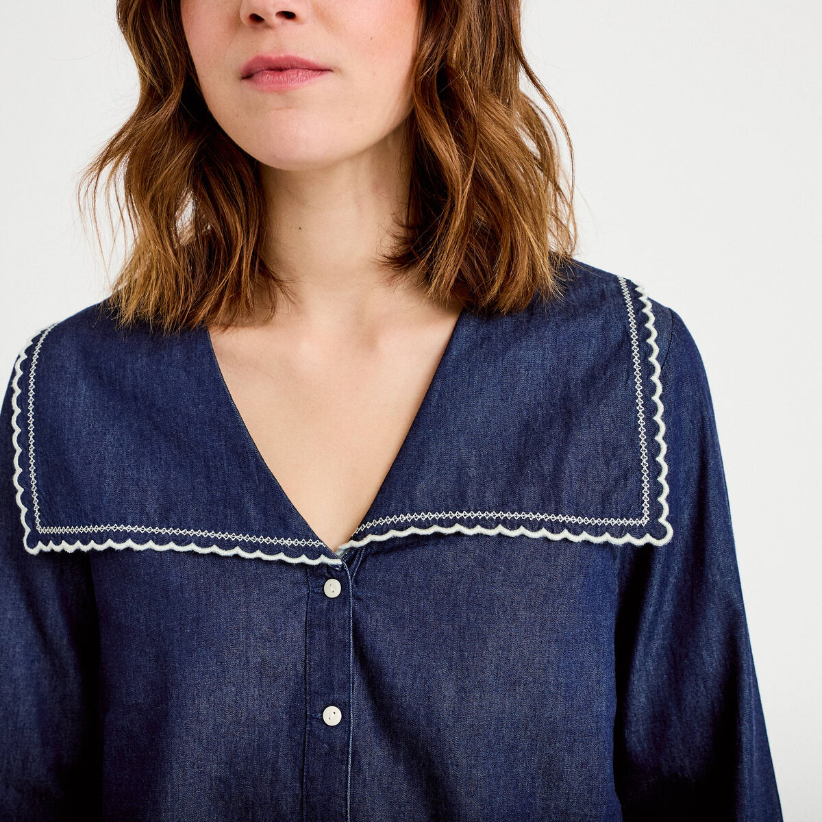 Chemise col marin denim double stone femme