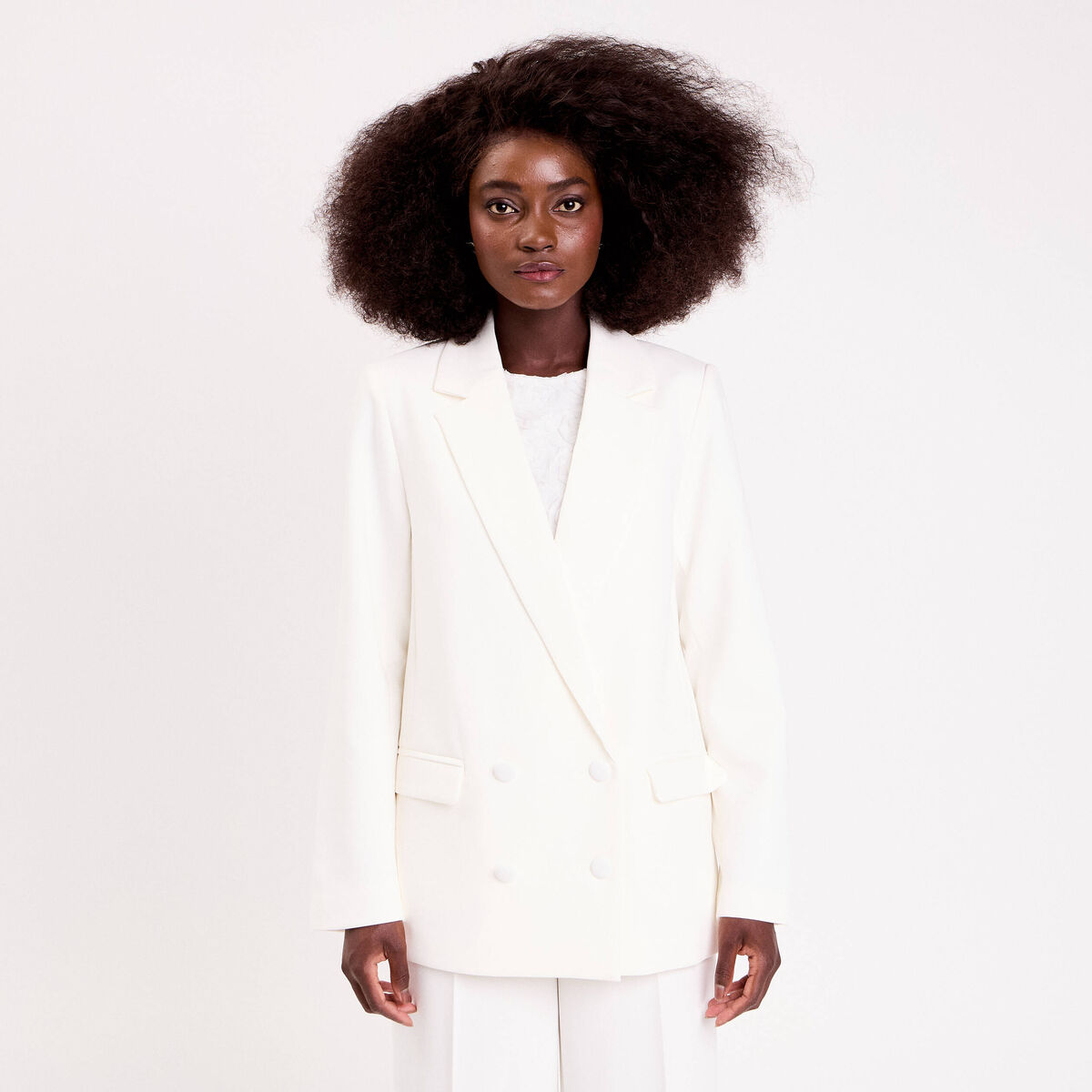 Blazer col classique manches longues ecru femme