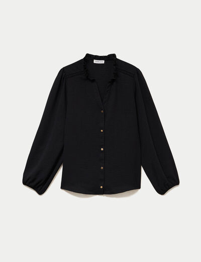 Blouse droite col v manches longues noir femme