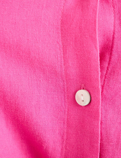 Chemise lin col V manches longues rose femme