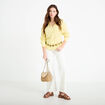 Chemise lin col V manches longues jaune pastel femme