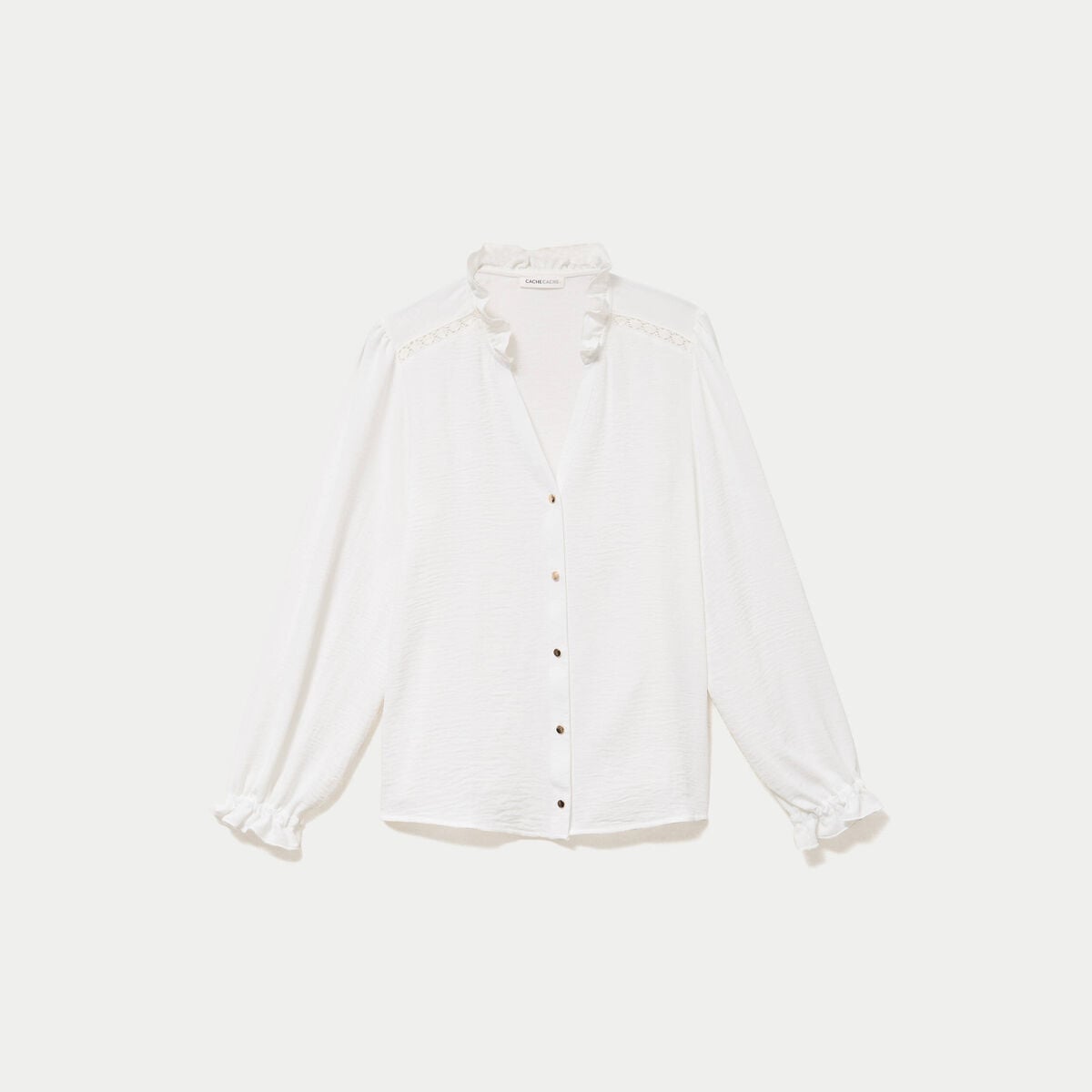 Blouse droite col v manches longues ecru femme