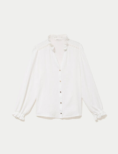 Blouse droite col v manches longues ecru femme