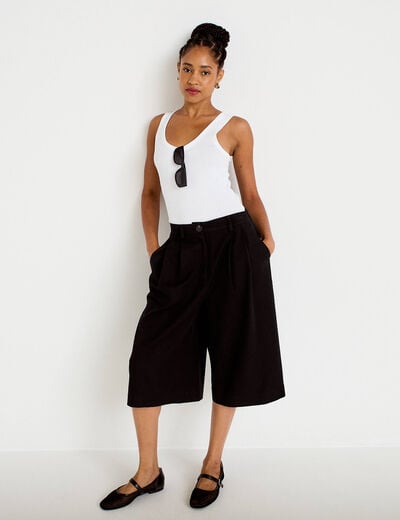 Bermuda large taille haute noir femme
