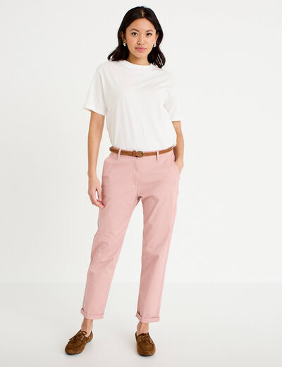 Pantalon chino 7/8&egrave;me rose pastel femme