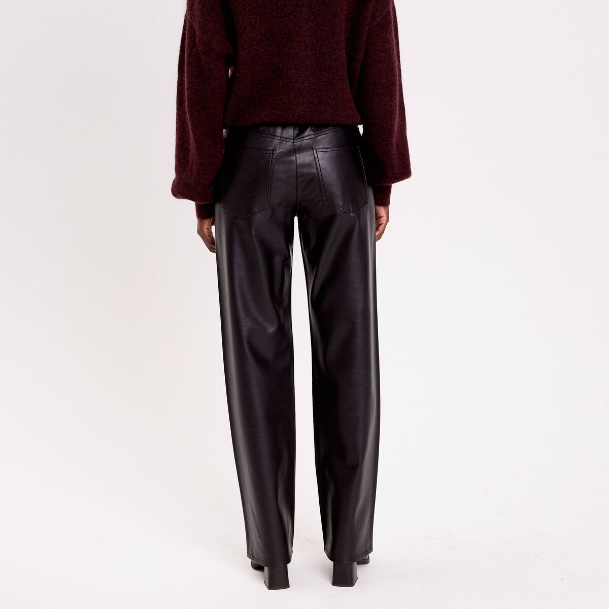 Pantalon large similicuir noir femme