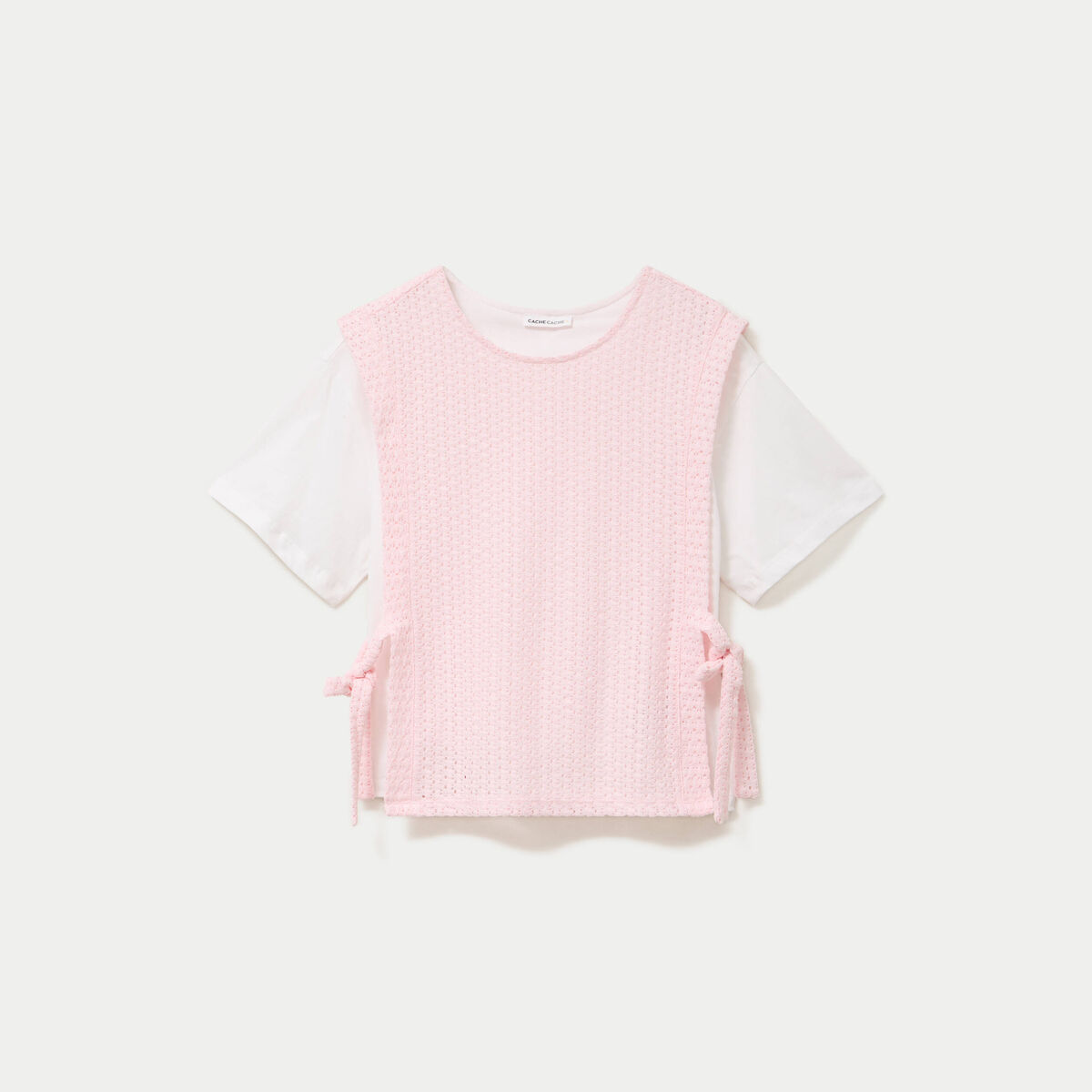 T-shirt 2-en-1 col rond manches courtes rose clair femme