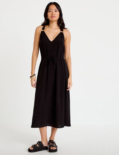 Robe longue droite col v bretelles fines noir femme