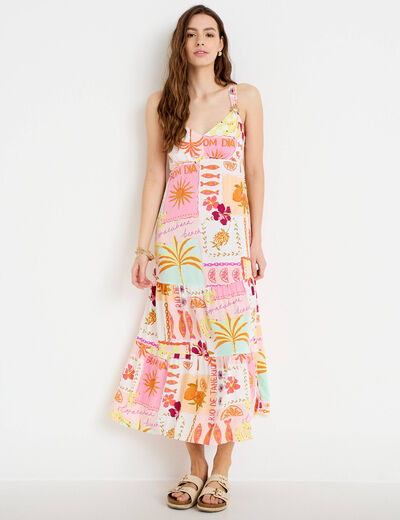 Robe longue &eacute;vas&eacute;e col coeur bretelles blanc femme