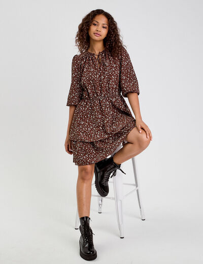 Robe &eacute;vas&eacute;e manches 3/4 marron chocolat femme