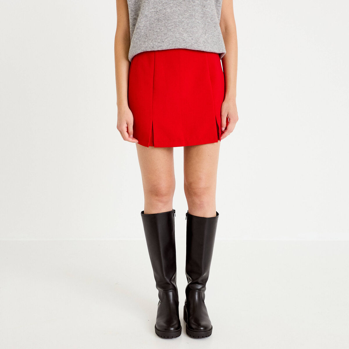 Jupe-short droite fentes rouge femme