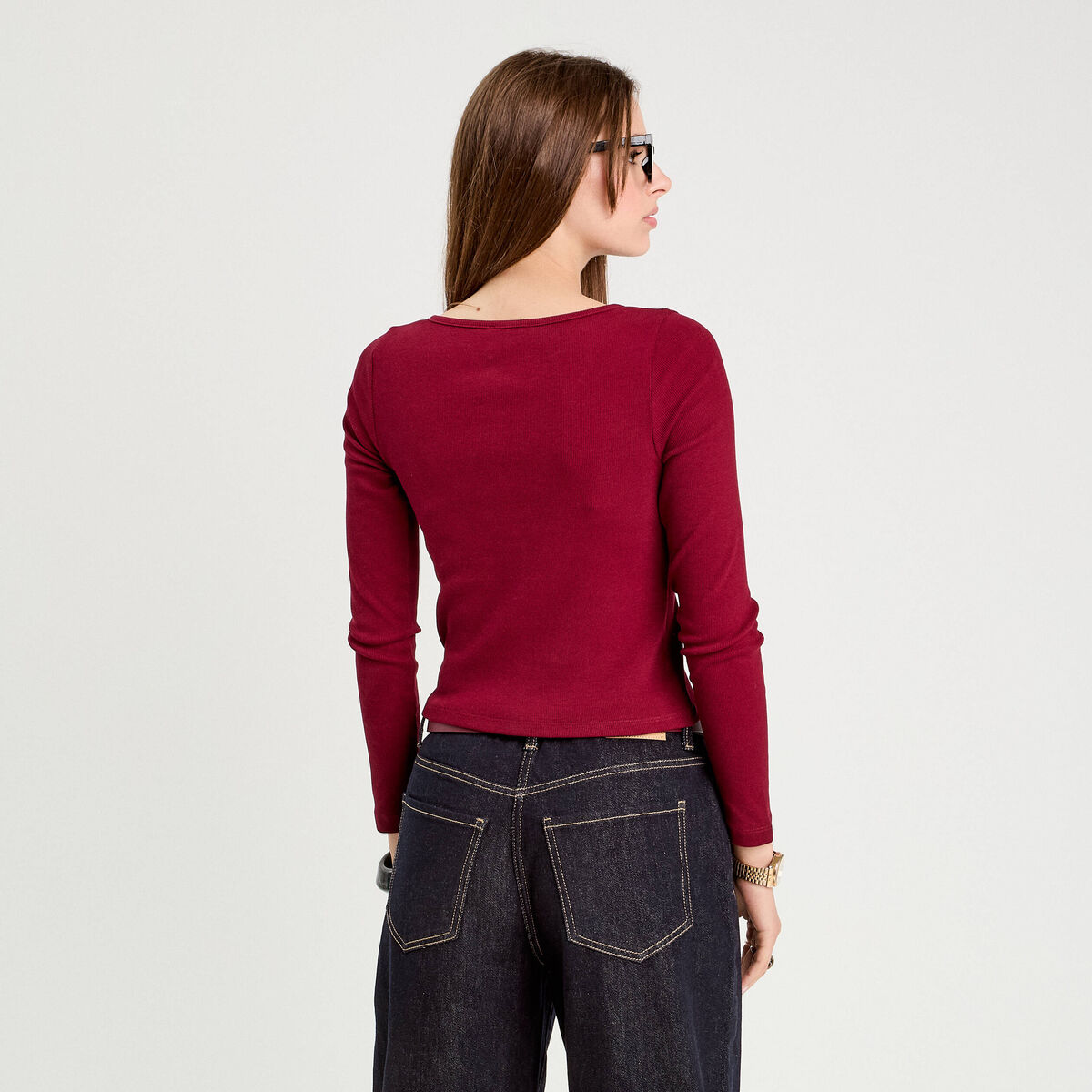 Gilet manches longues c&ocirc;tel&eacute; rouge fonc&eacute; femme
