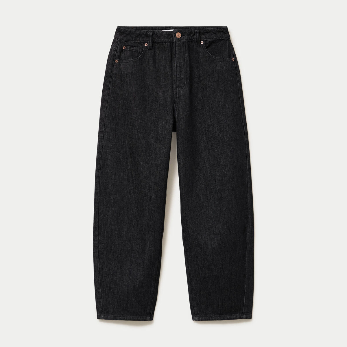 Jean barrel cropped taille standard denim noir femme