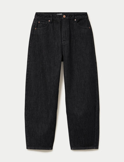 Jean barrel cropped taille standard denim noir femme