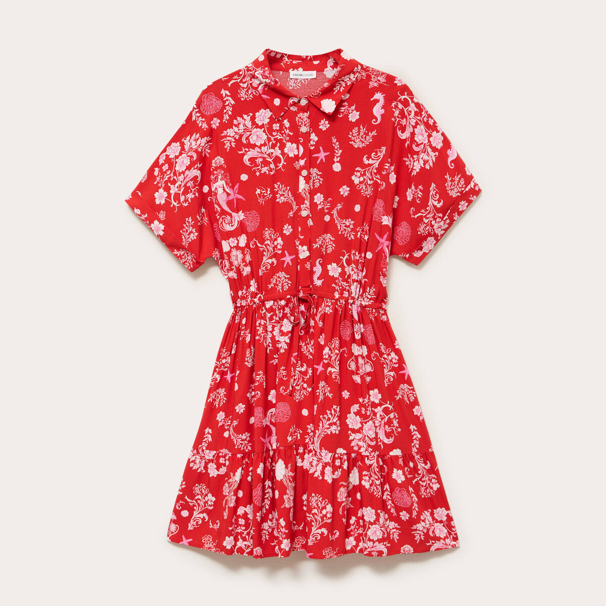 Robe courte &eacute;vas&eacute;e col chemise rouge femme