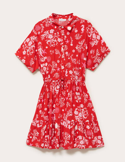 Robe courte &eacute;vas&eacute;e col chemise rouge femme