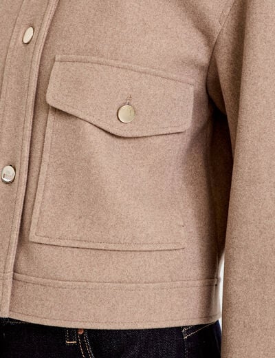 Veste droite cropped col tailleur taupe femme