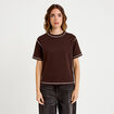 Top col rond manches courtes marron fonc&eacute; femme
