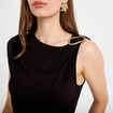 Top asym&eacute;trique d&eacute;tail bijou noir femme