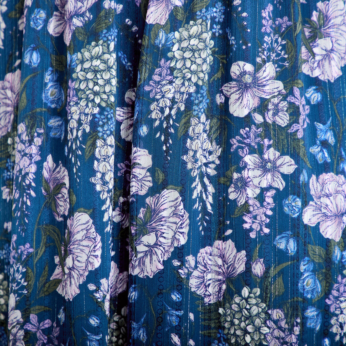 Robe longue &eacute;vas&eacute;e Bridgerton bleu marine femme