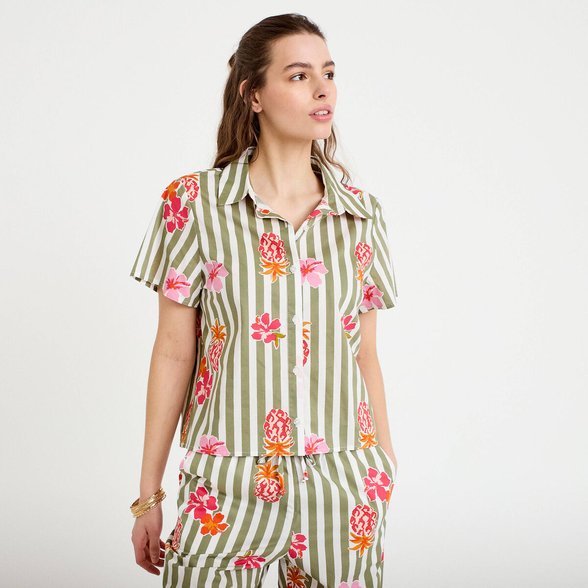 Chemise col classique manches courtes blanc femme