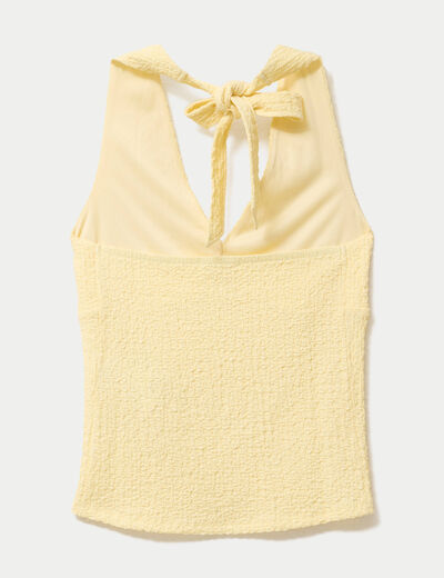 Top cintr&eacute; sans manches avec relief jaune pastel femme