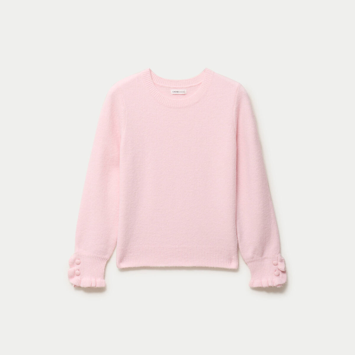 Pull col rond manches longues rose clair femme