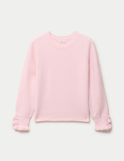 Pull col rond manches longues rose clair femme