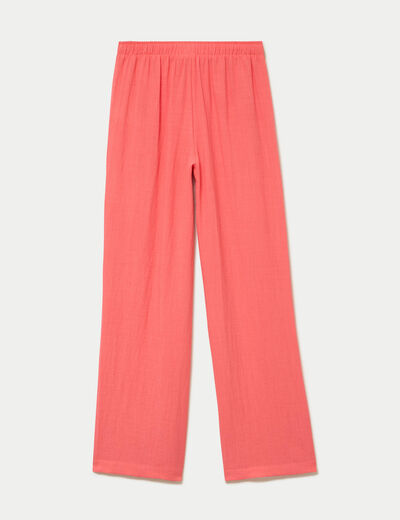 Pantalon large taille haute en cr&ecirc;pe rose femme