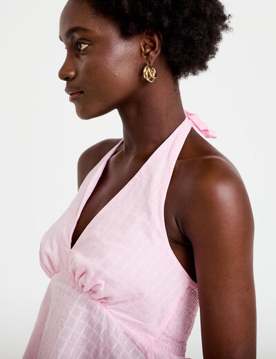 Top ajust&eacute; col v fines bretelles rose clair femme