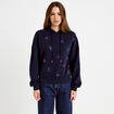 Sweat &agrave; capuche brod&eacute; manches longues bleu femme