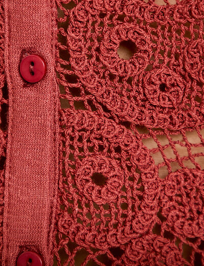 Chemise macram&eacute; manches courtes vieux rose femme