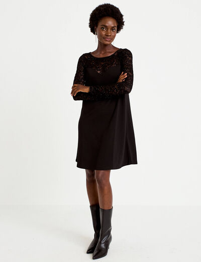 Robe bi-mati&egrave;re courte col rond noir femme