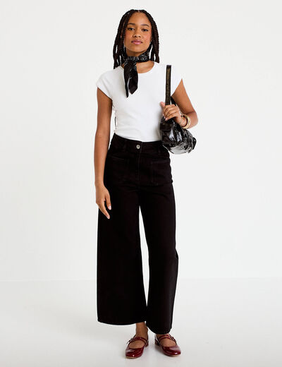 Jean wide leg cropped taille haute denim noir femme