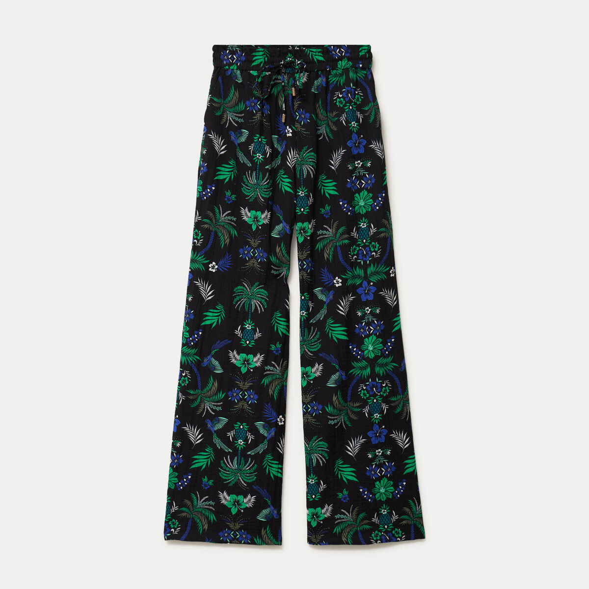 Pantalon large taille standard pliss&eacute; noir femme