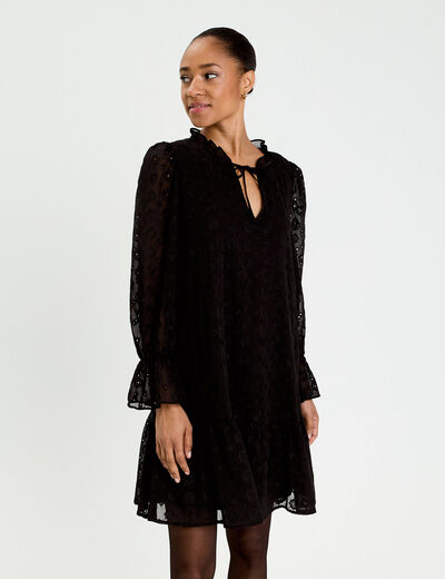 Robe &eacute;vas&eacute;e en voile brod&eacute; noir femme