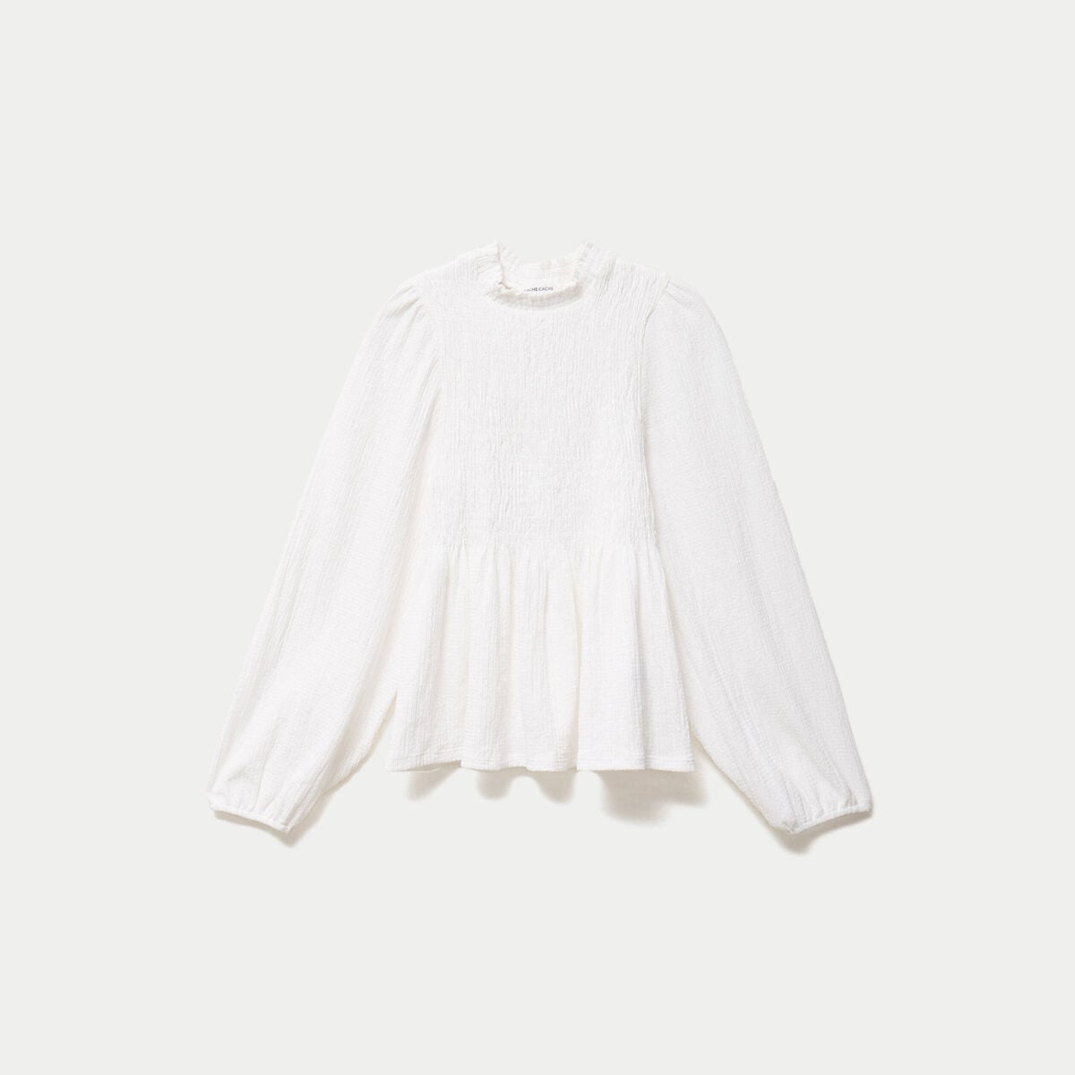 Blouse droite manches longues pliss&eacute;e ecru femme