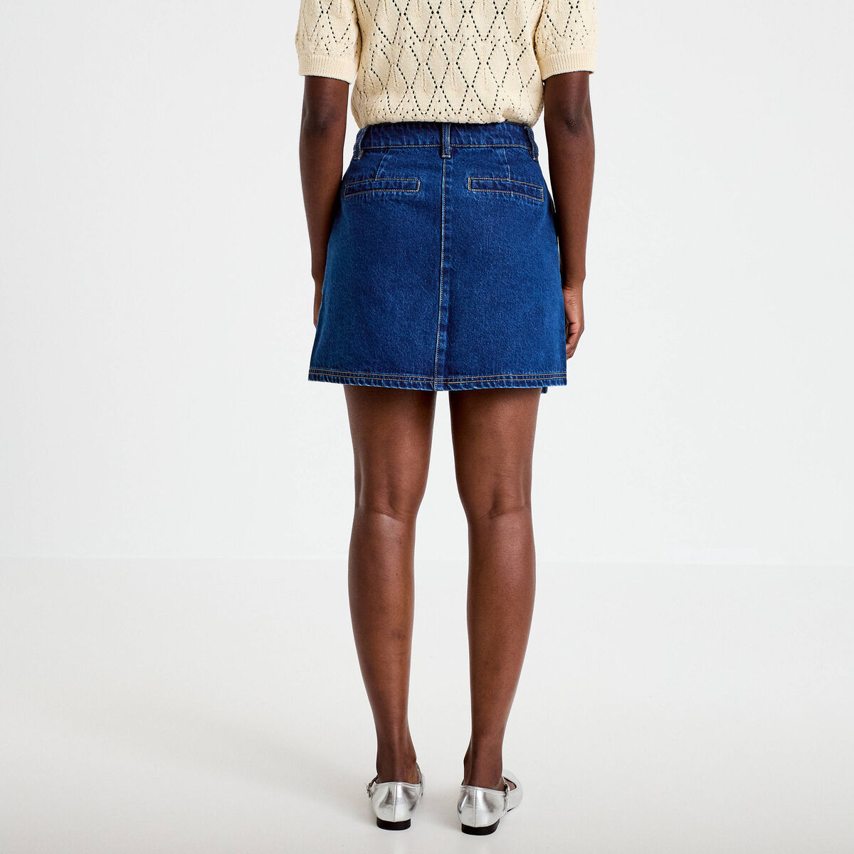 Jupe droite courte en jean denim double stone femme