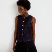 Gilet cintr&eacute; sans manches en jean denim brut femme