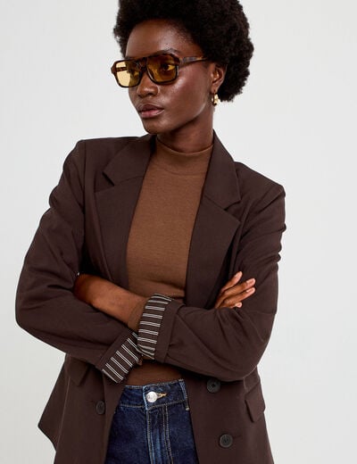 Blazer ajust&eacute; manches longues marron fonc&eacute; femme