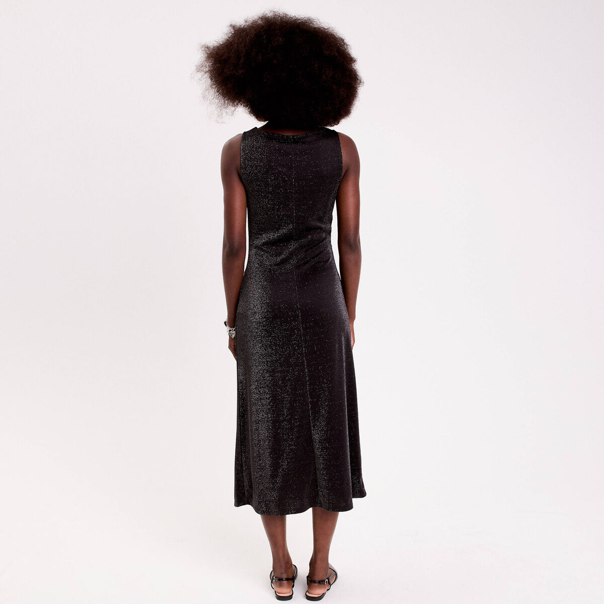 Robe longue fils m&eacute;tallis&eacute;s noir femme