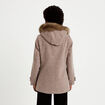 Manteau mi-long &agrave; capuche taupe femme
